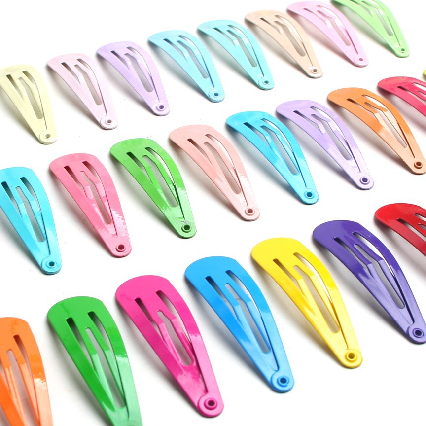 Korean Minimalist Colorful Kids Hair Clips – 5cm Painted BB Clips, Metal Edge Drop Shape Clips