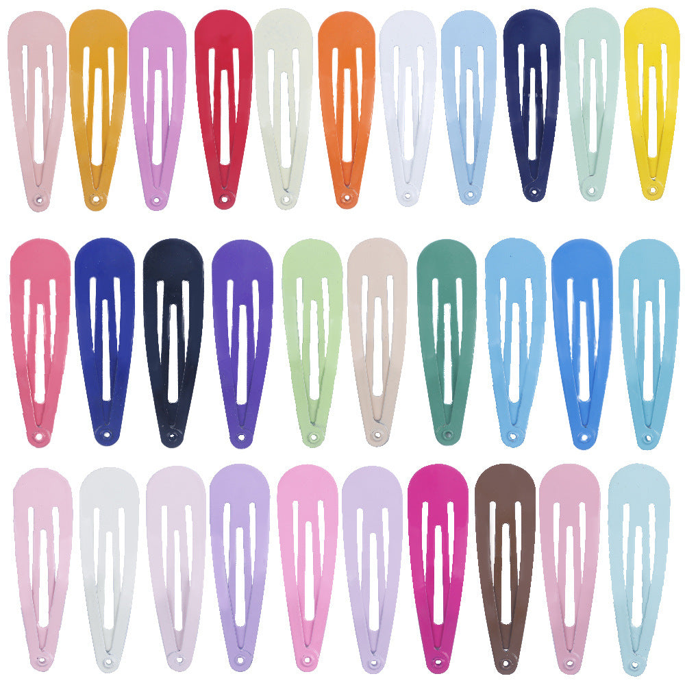 Korean Minimalist Colorful Kids Hair Clips – 5cm Painted BB Clips, Metal Edge Drop Shape Clips